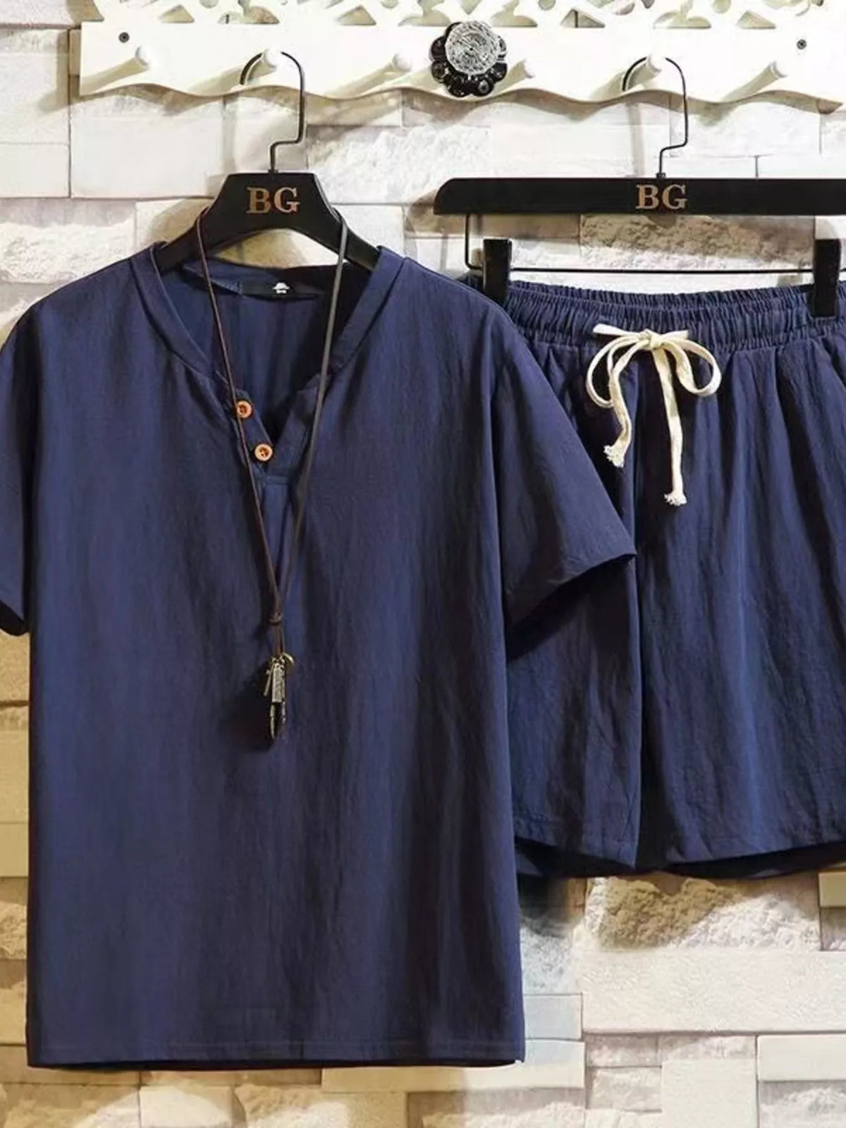 Men's Plus Size Short Sleeve Top and Shorts Set - Lilixa.store