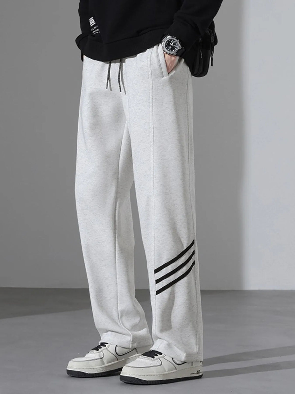 Men's Full Size Casual Loose Fit Sweatpants with Stripes Plus Size in Light Flower Gray