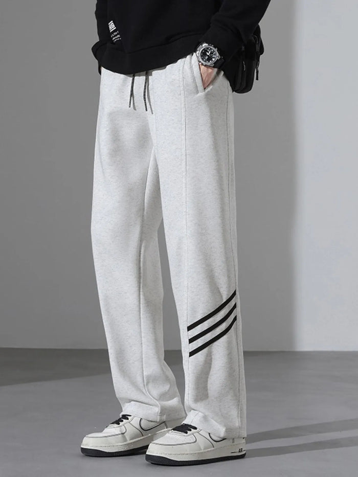 Men's Full Size Casual Loose Fit Sweatpants with Stripes Plus Size in Light Flower Gray