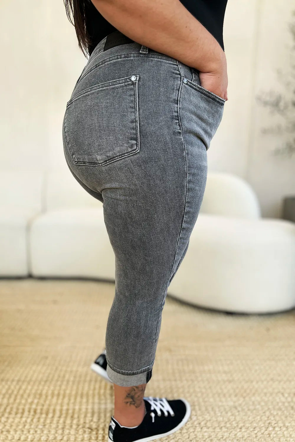 Judy Blue Full Size Button Fly High Waist Cuffed Capris - Lilixa.store
