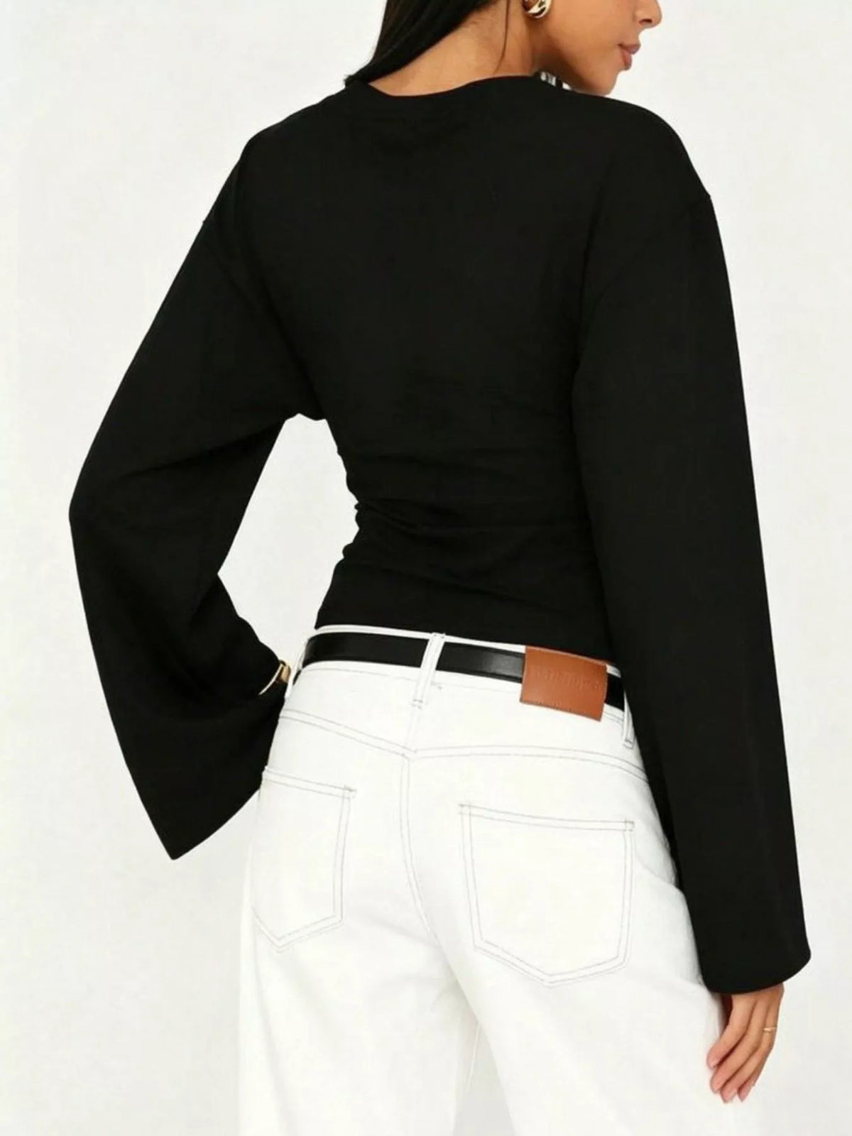 V-Neck Flare Sleeve Blouse - Lilixa.store