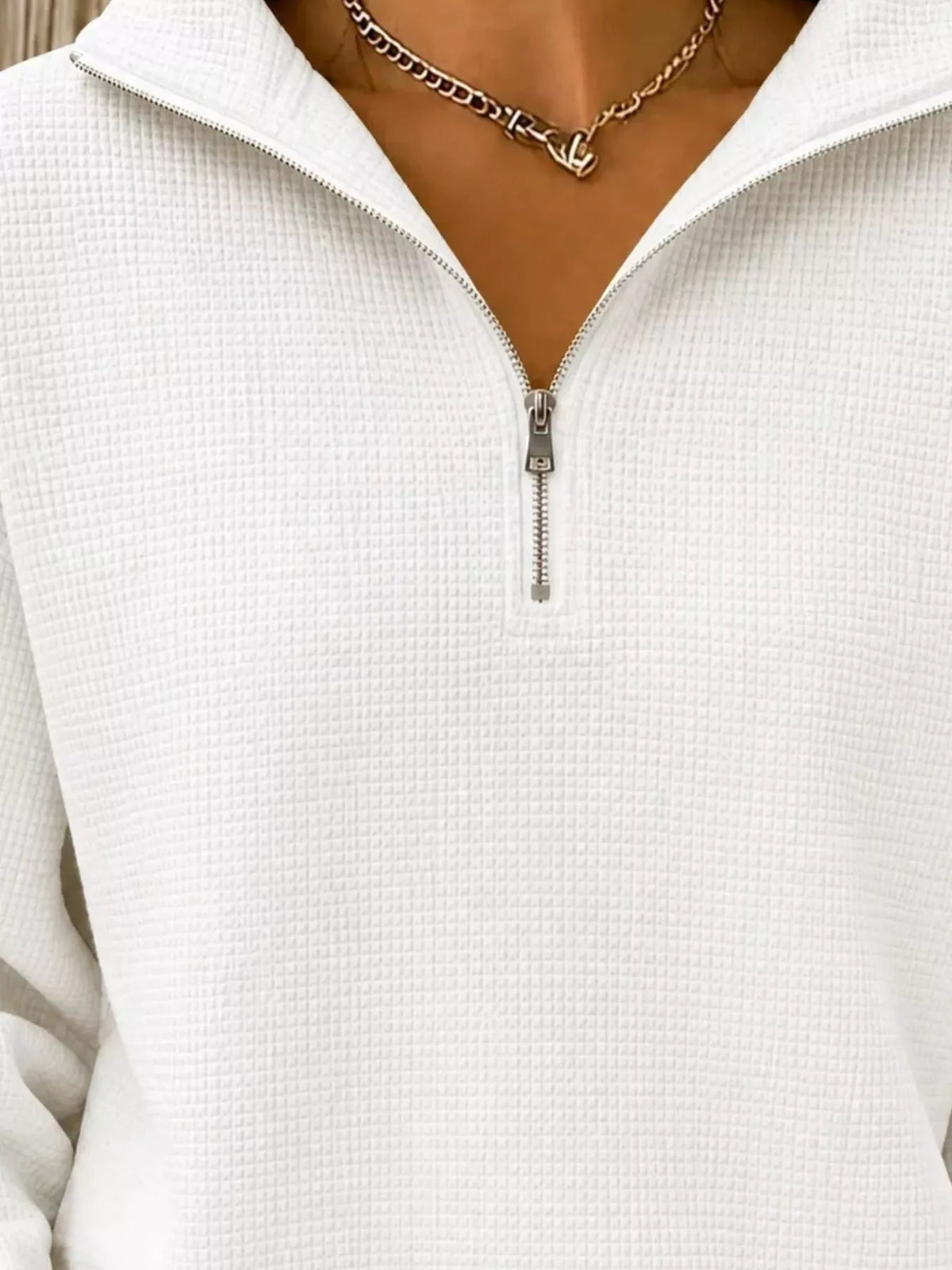 Full Size Waffle Knit Quarter-Zip Sweatshirt Plus Size - Lilixa.store