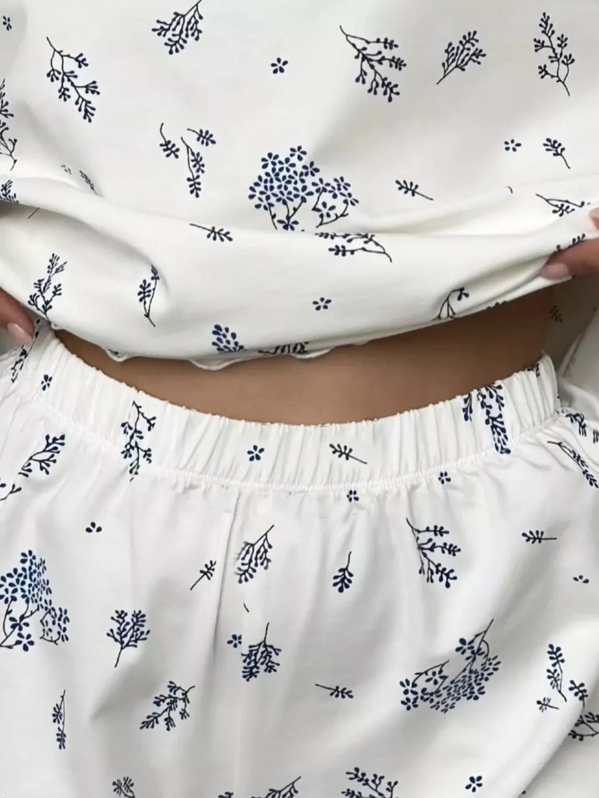 Floral Print Short Sleeve Top and Shorts Lounge Set