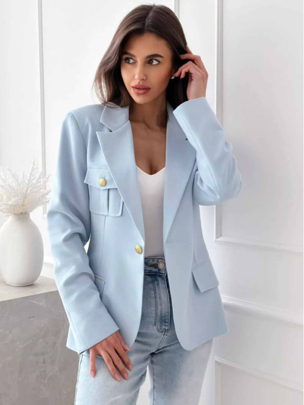 Lapel Collar One Button Blazer - Lilixa.store