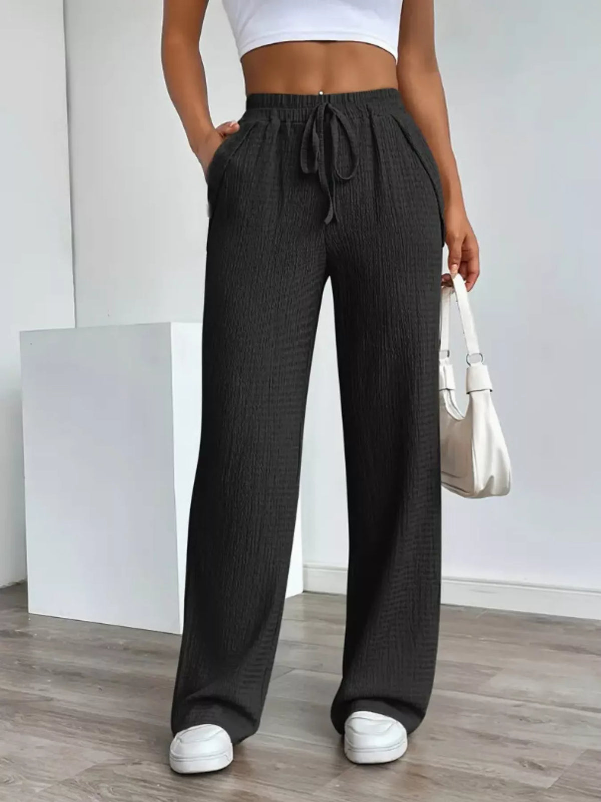 Texture Wide Leg Pants - Lilixa.store