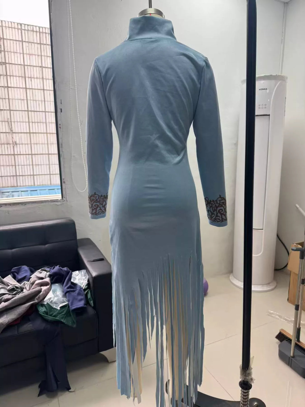 Full Size Embroidered Fringed Zip Front Maxi Dress Plus Size - Lilixa.store