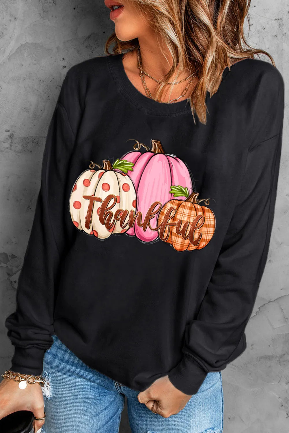 Pumpkin Graphic Round Neck Dropped Shoulder Sweatshirt - Lilixa.store