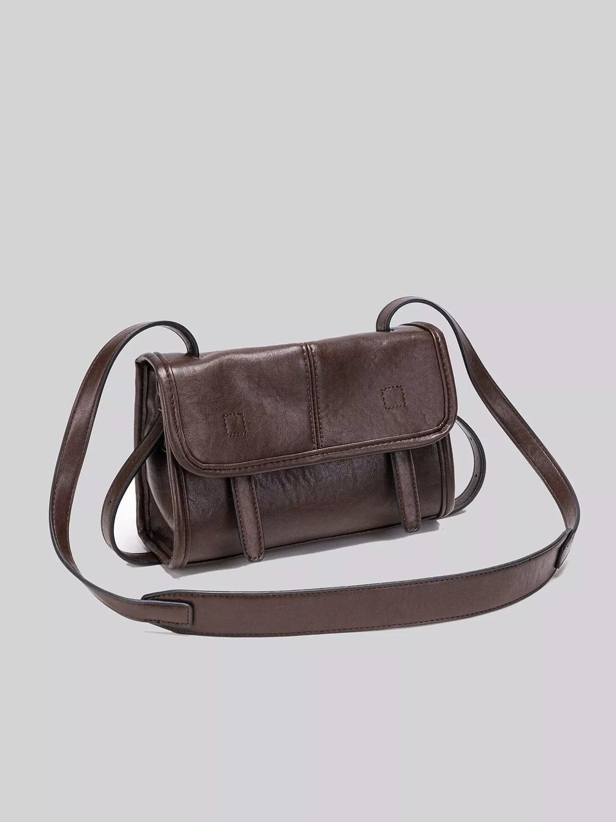 PU Leather Messenger Crossbody Bag with Flap Closure in Brown, view 8