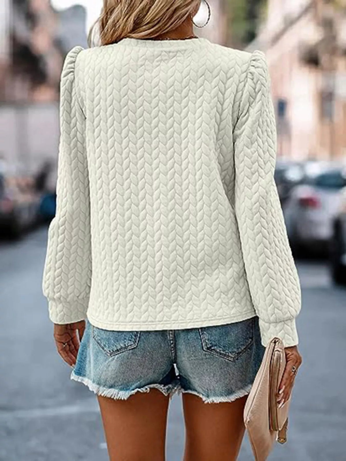 Texture Round Neck Long Sleeve Sweatshirt - Lilixa.store