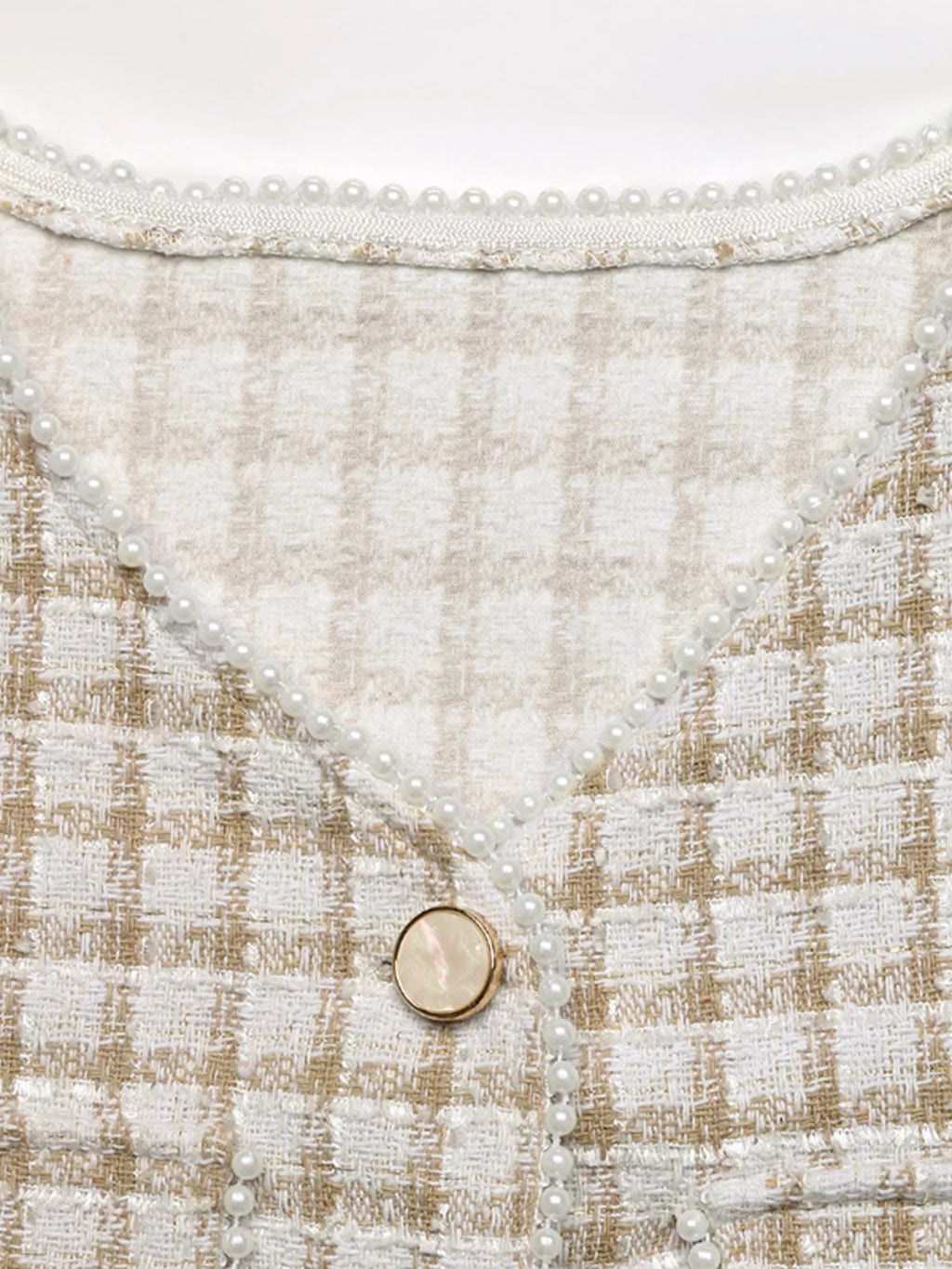 Pearl Trim Button Up Tweed Outerwear - Lilixa.store