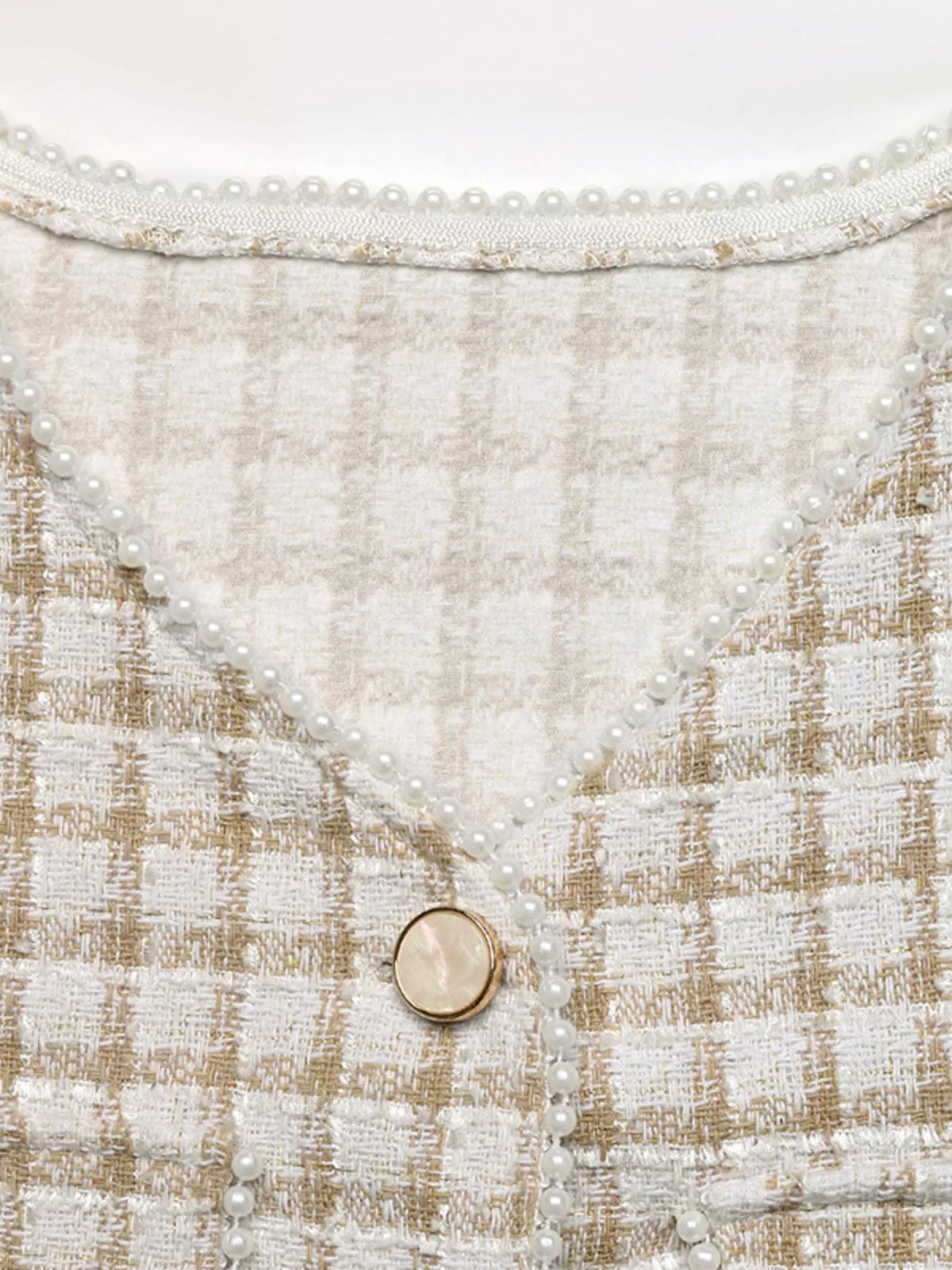 Pearl Trim Button Up Tweed Outerwear - Lilixa.store