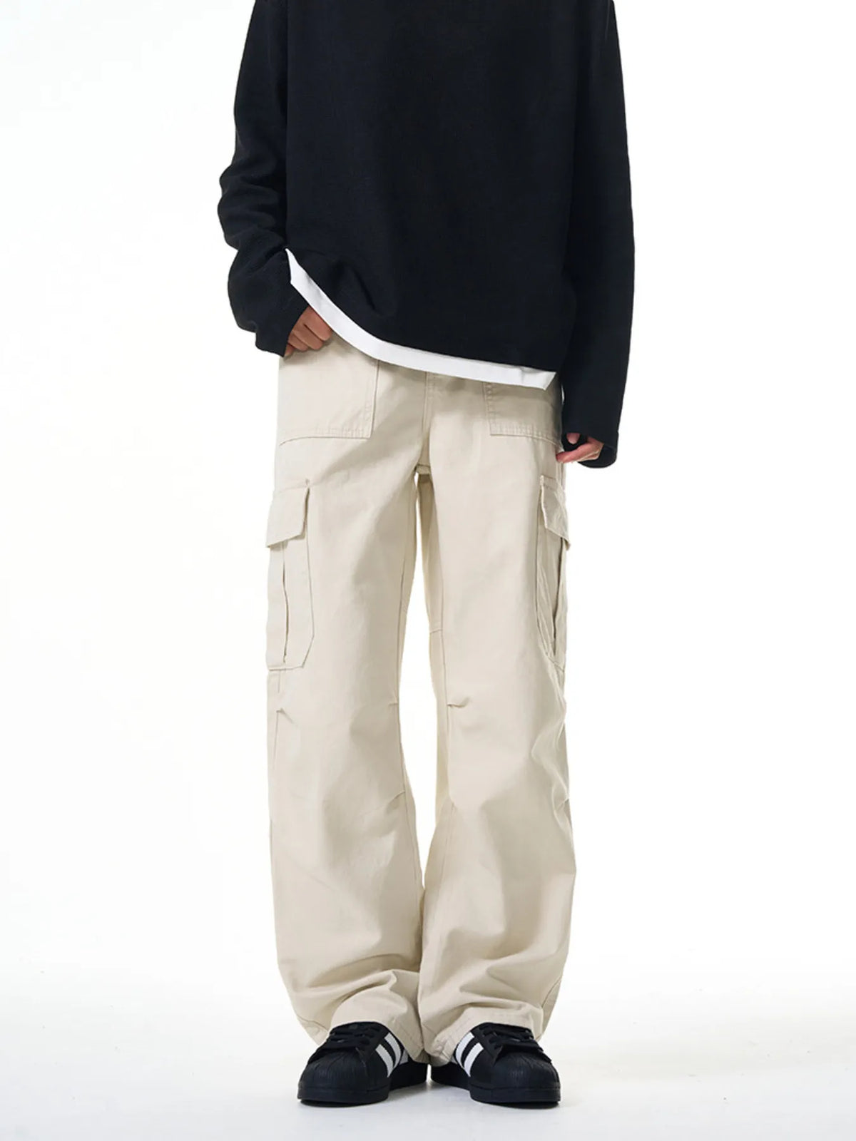 Men's Full Size Loose Fit Cargo Pants Plus Size in Beige