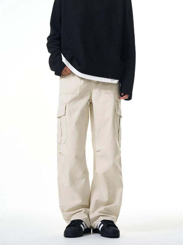 Men's Full Size Loose Fit Cargo Pants Plus Size in Beige