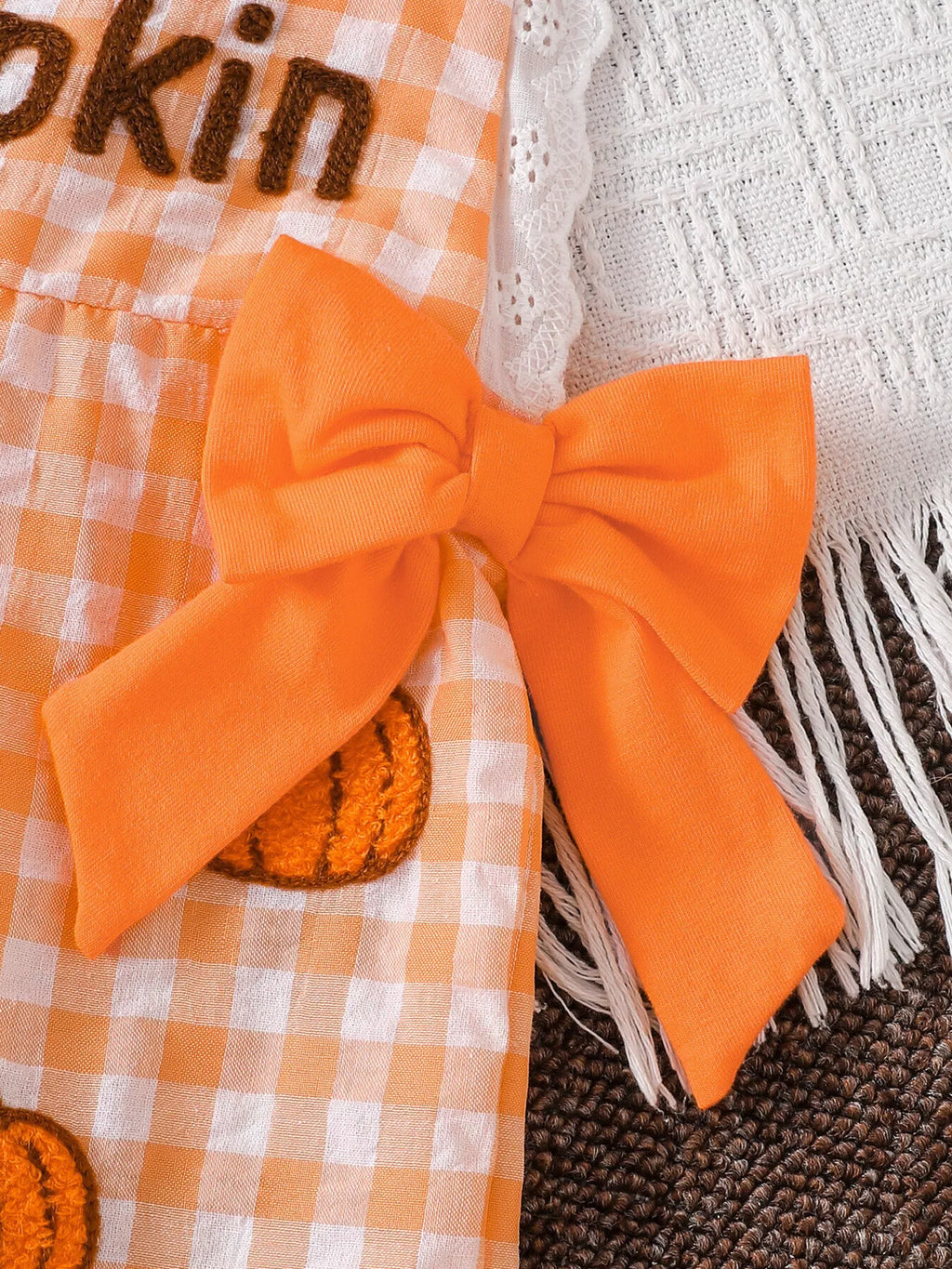 Children's Little Pumpkin Gingham Ruffle Hem Jumpsuit - Lilixa.store