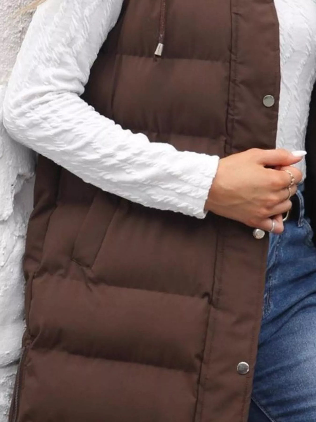Full Size Snap Down Hooded Padded Longline Vest Coat Plus Size - Lilixa.store