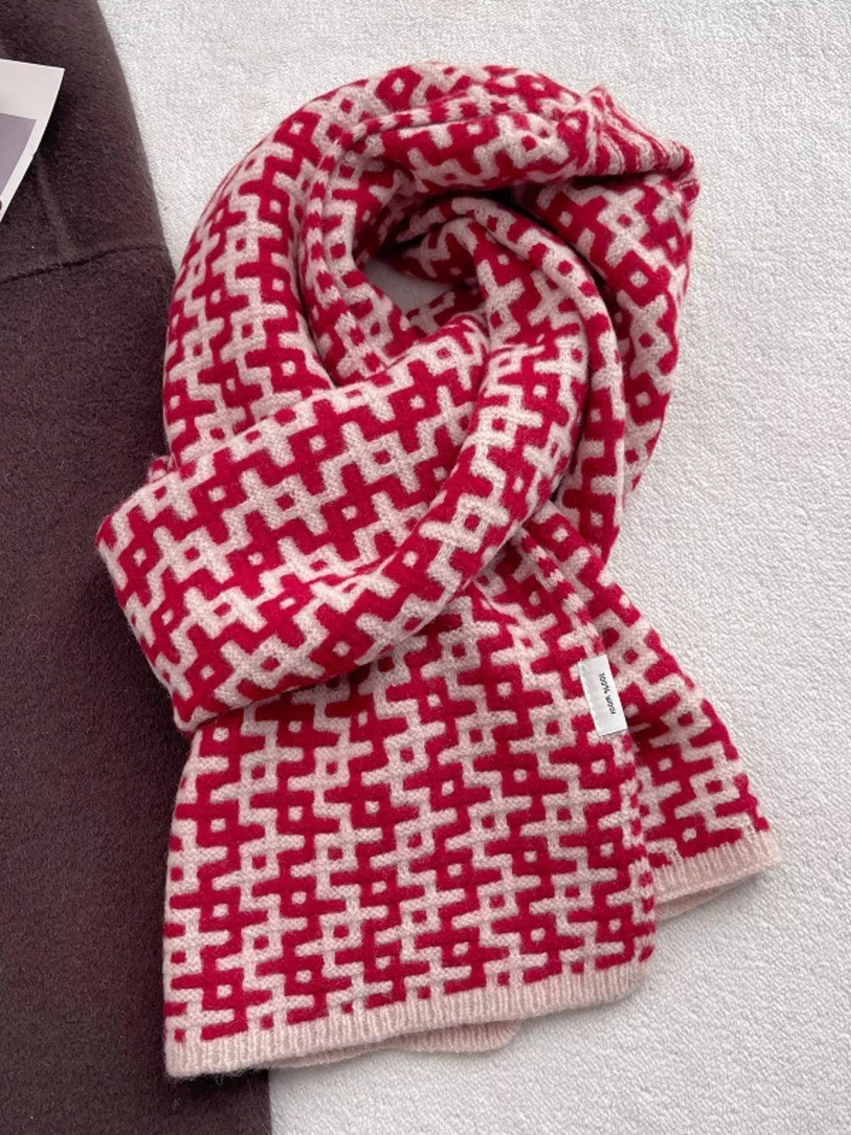 Wool Geometric Pattern Knitted Warm Scarf - Lilixa.store
