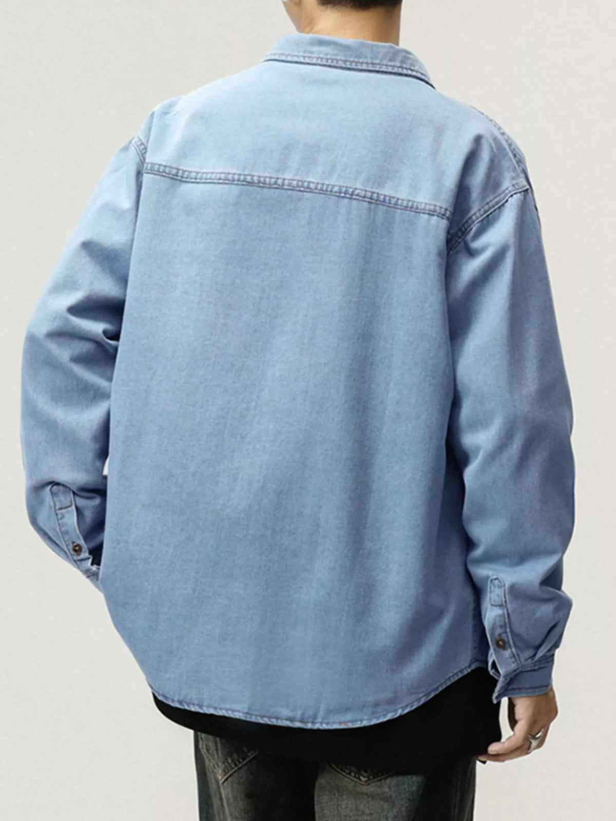 Men's Plus Size Button Up Long Sleeve Denim Shirt - Lilixa.store