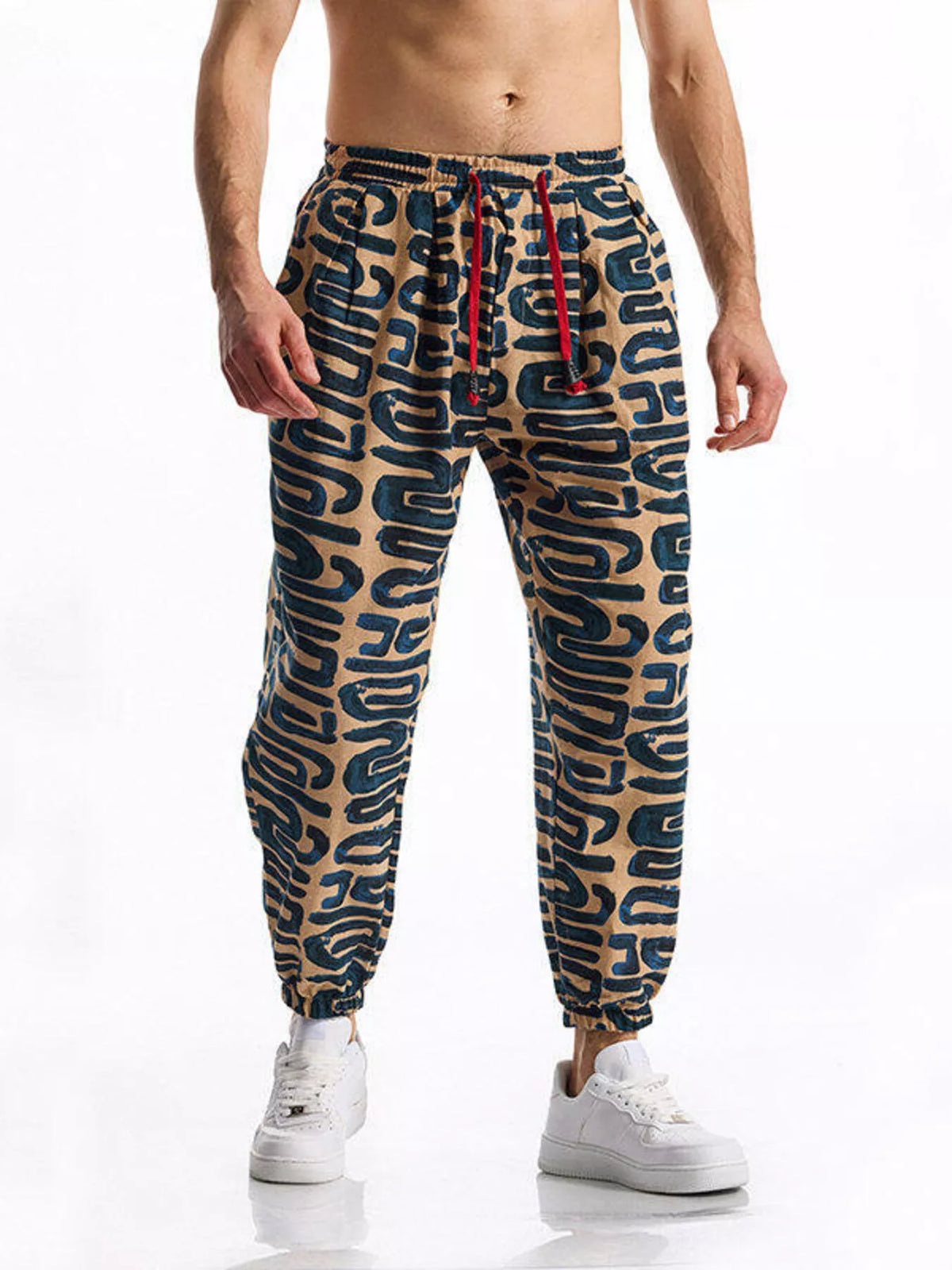 Men's Full Size Printed Drawstring Casual Pants Plus Size
