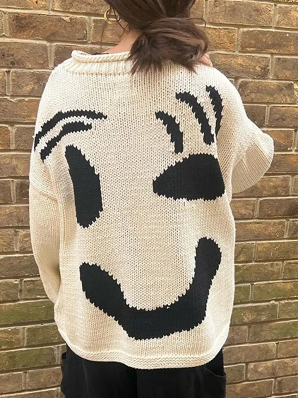Contrast Drop Shoulder Long Sleeve Sweater, view 4
