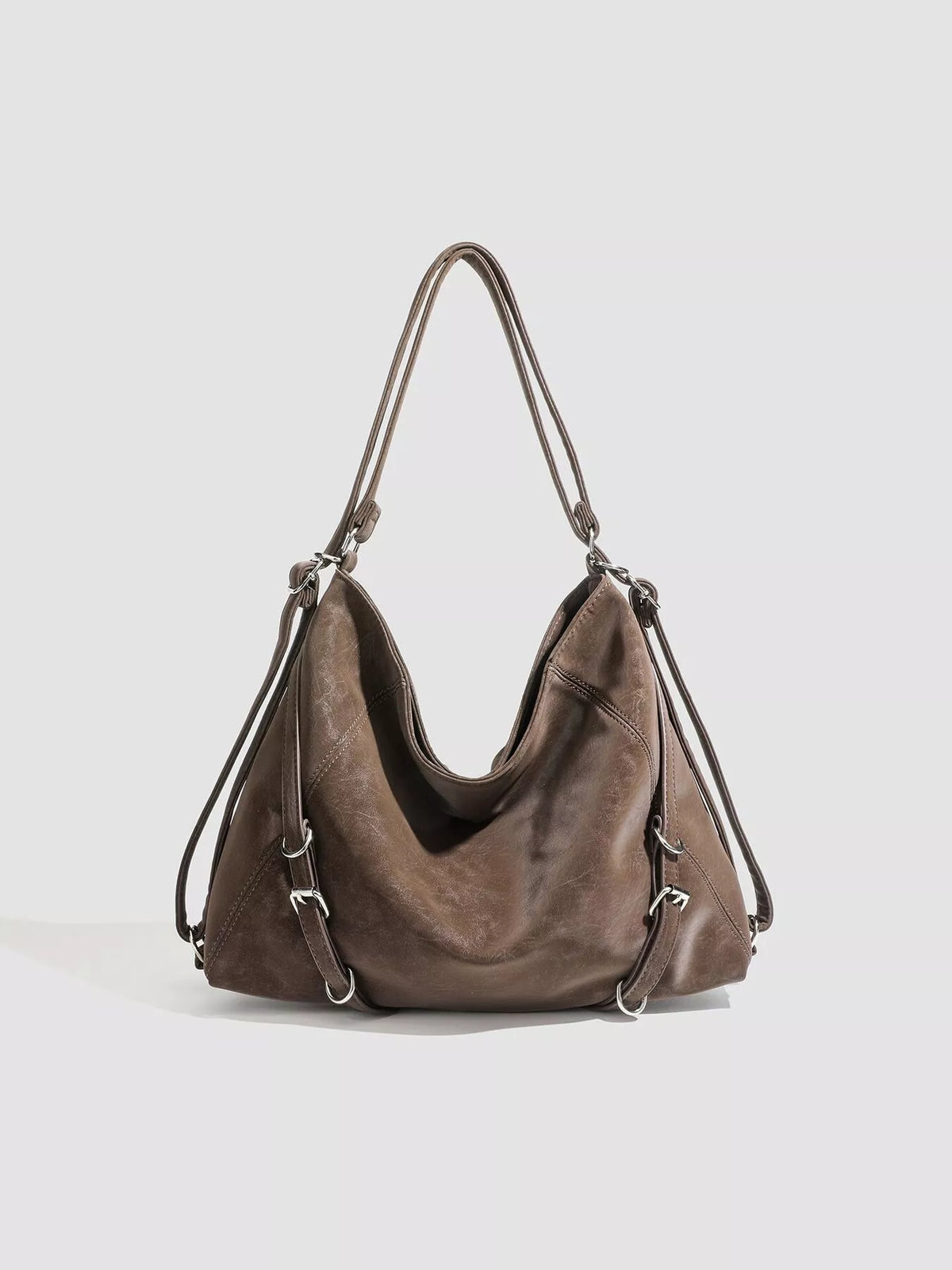 Multi-Way Convertible Hobo Handbag in Brown