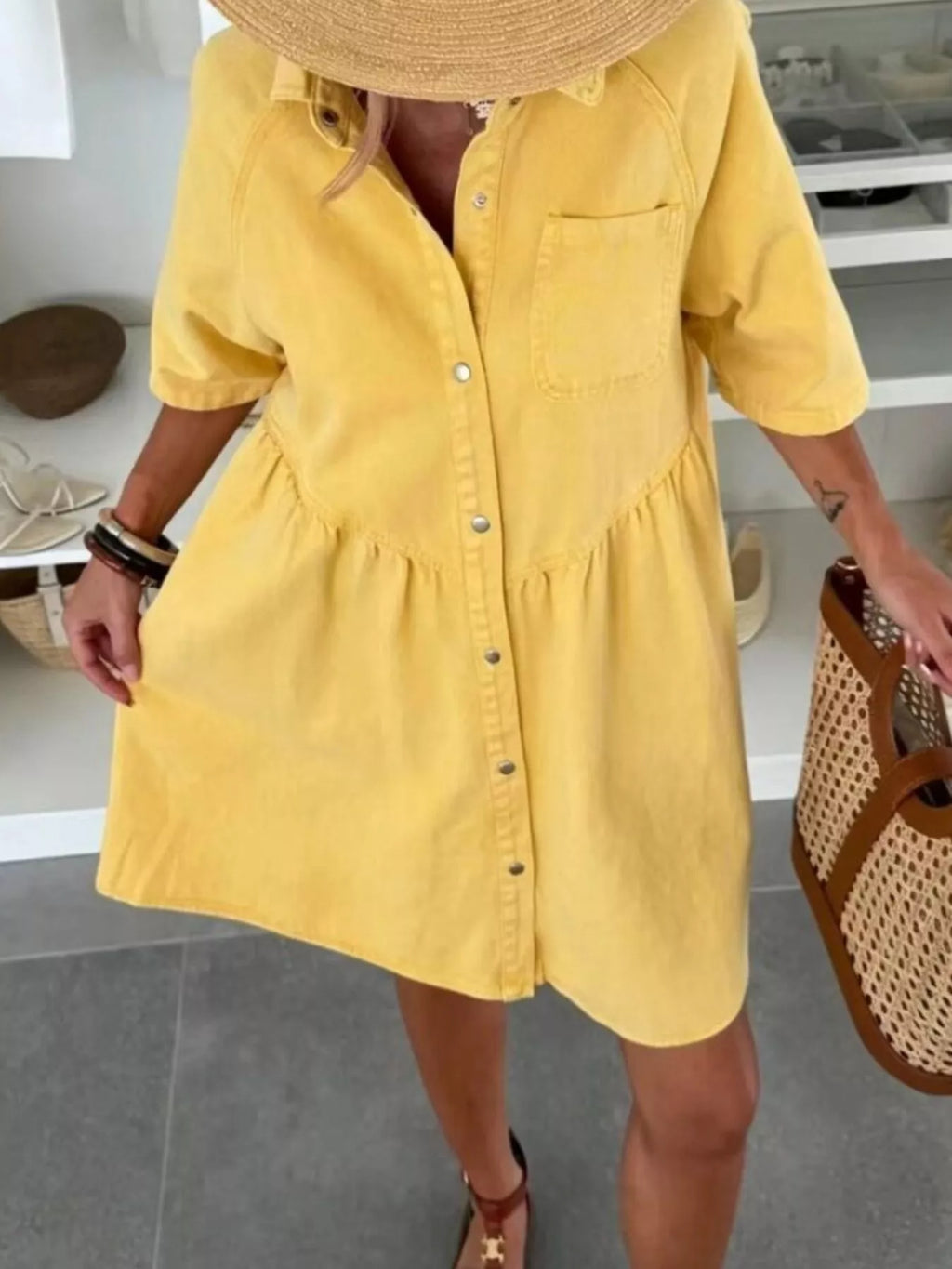 Button Up Denim Shirt Dress - Lilixa.store