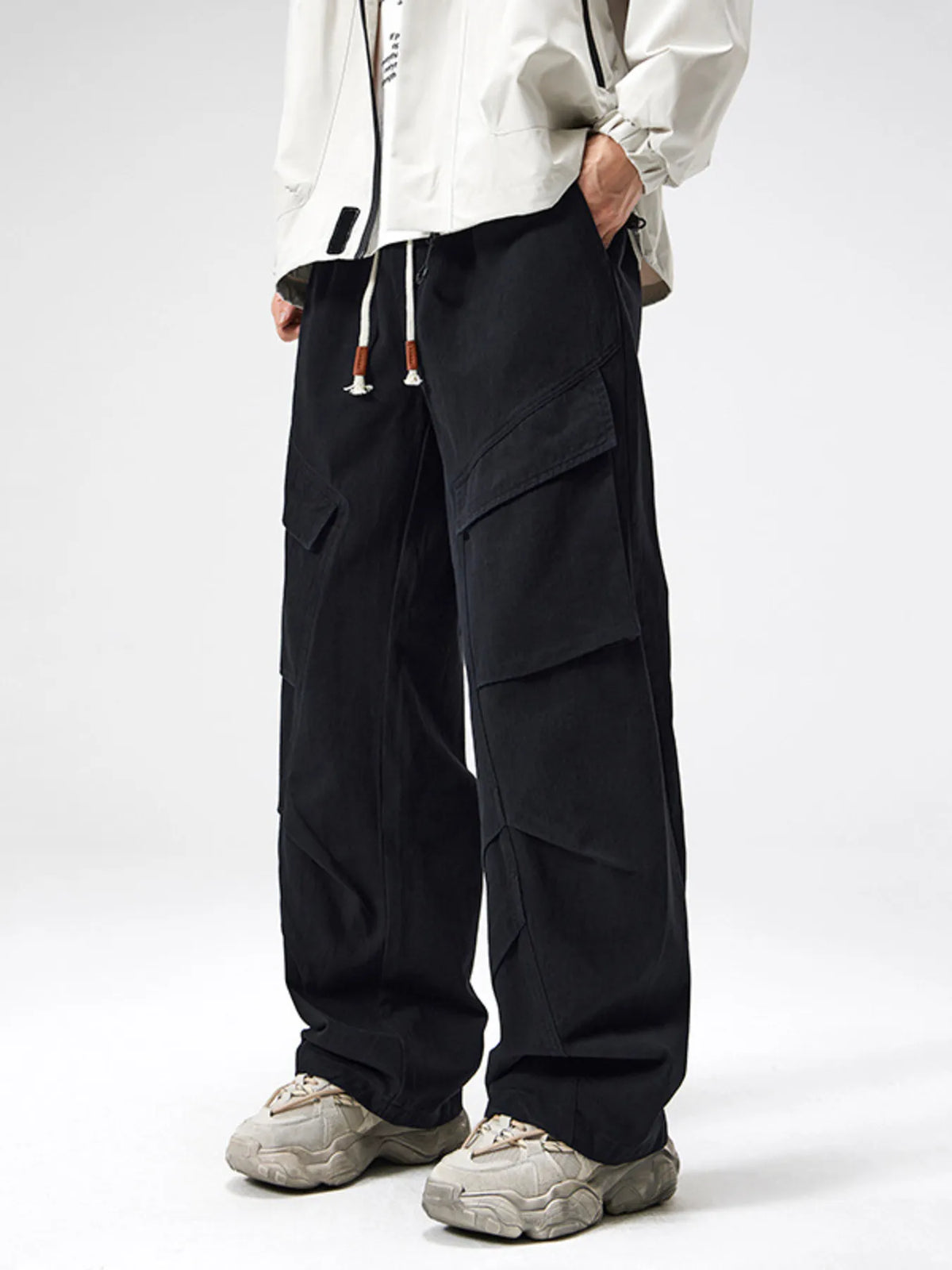 Men's Plus Size Cargo Utility Pants with Multiple Pockets in Black