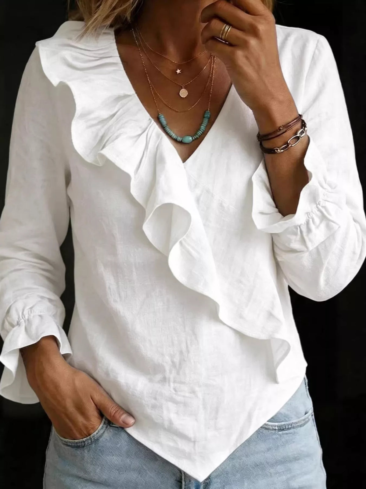 Full Size Ruffled Long Sleeve Blouse Plus Size - Lilixa.store