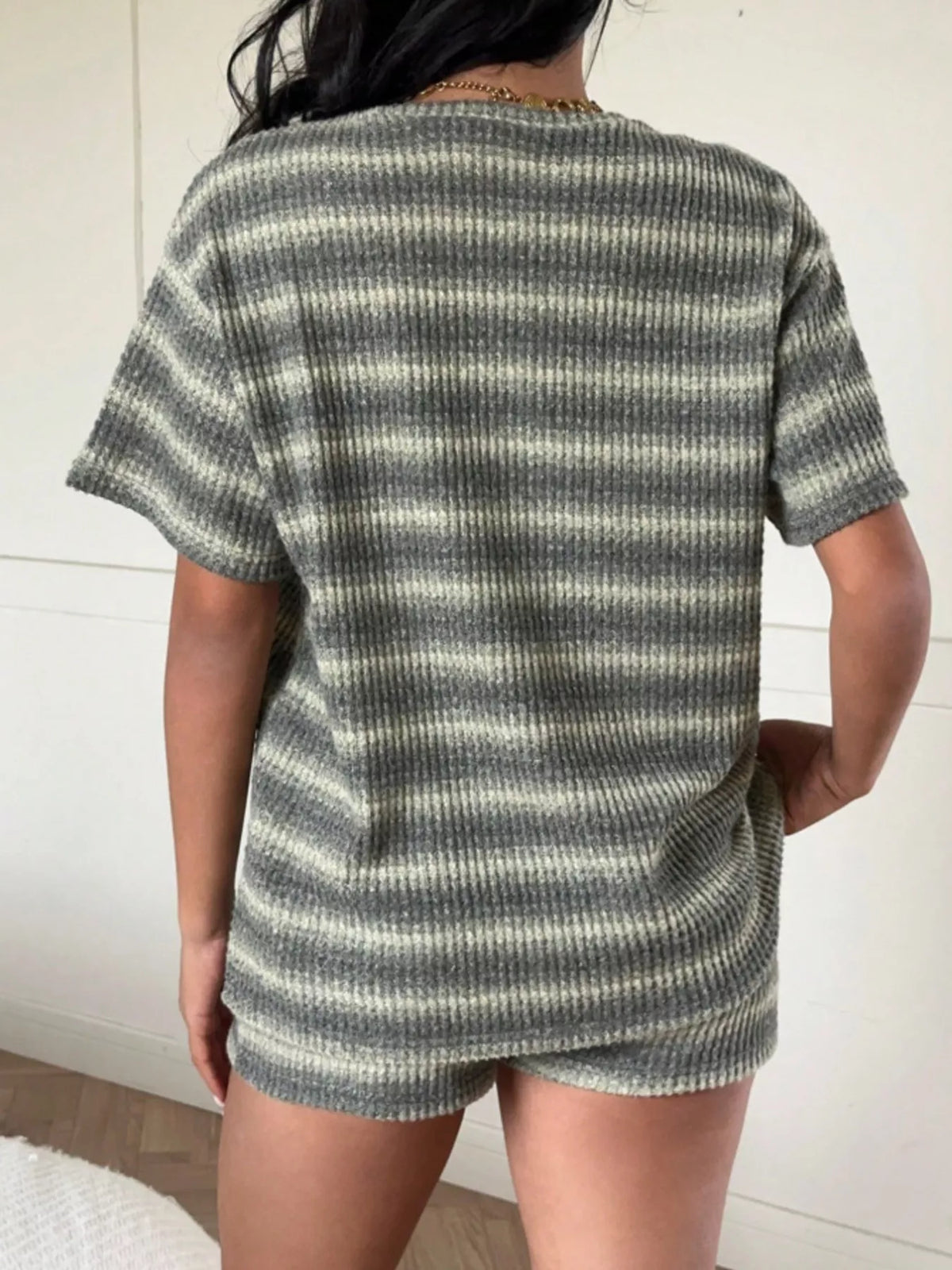 Striped Textured Knit Top and Shorts Set, view 4
