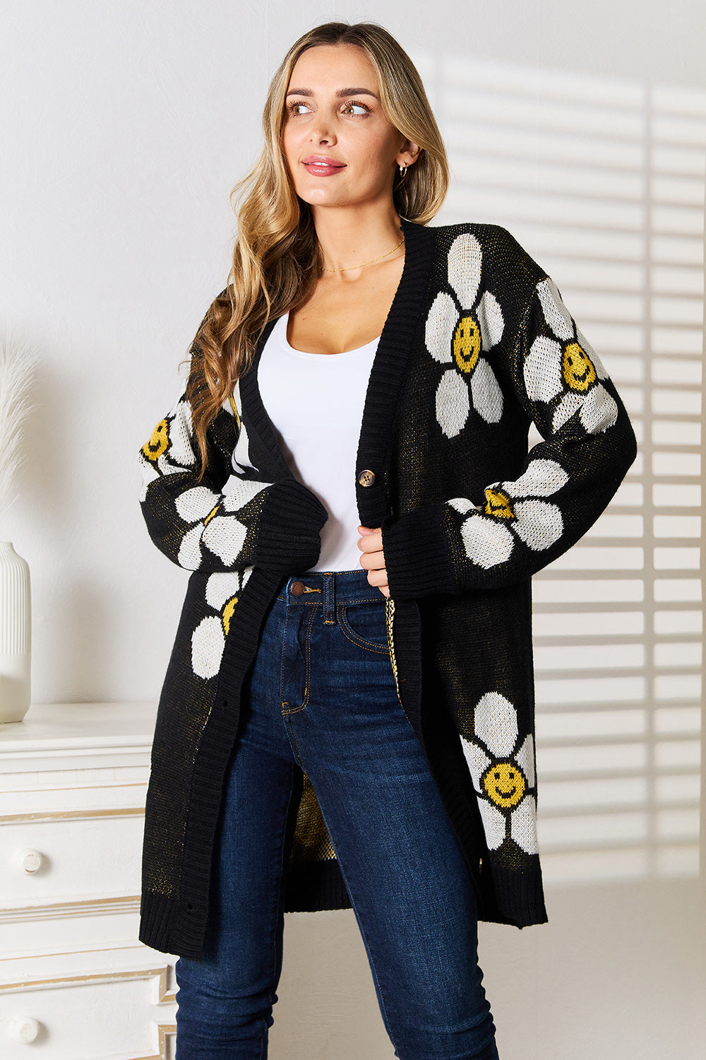 Perfee Floral Button Down Longline Cardigan - Lilixa.store