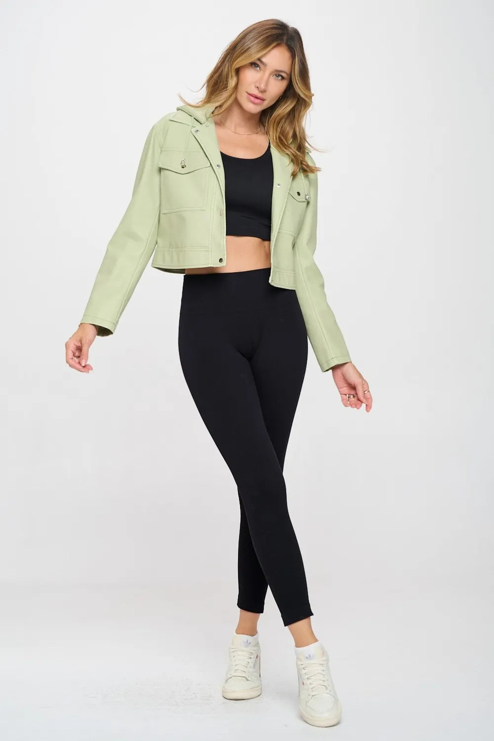 Coalition LA Snap Down Cropped Hooded Jacket in Mint, view 5