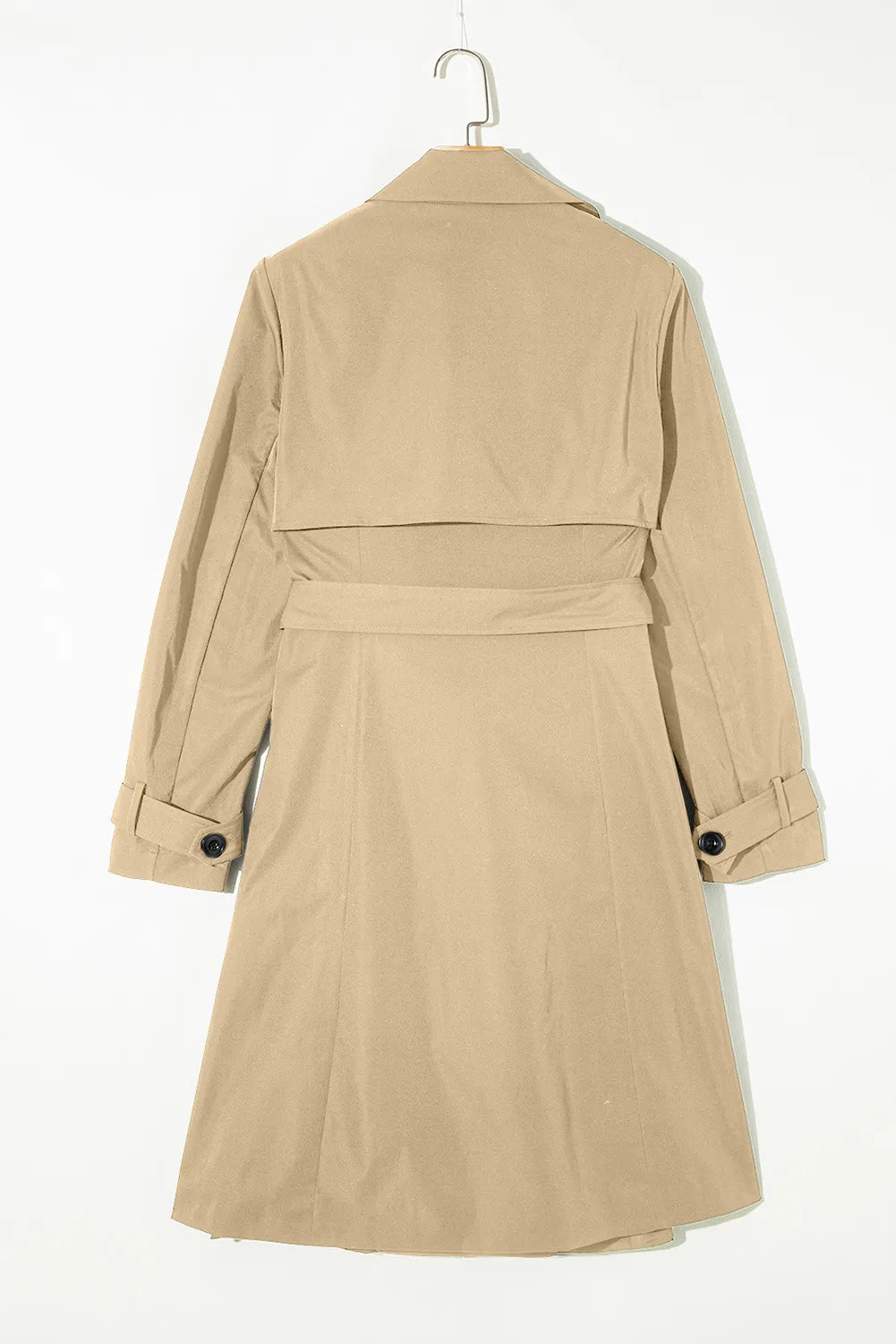 Collared Neck Tie Waist Buttoned Long Sleeve Trench Coat in Dust Storm, view 4
