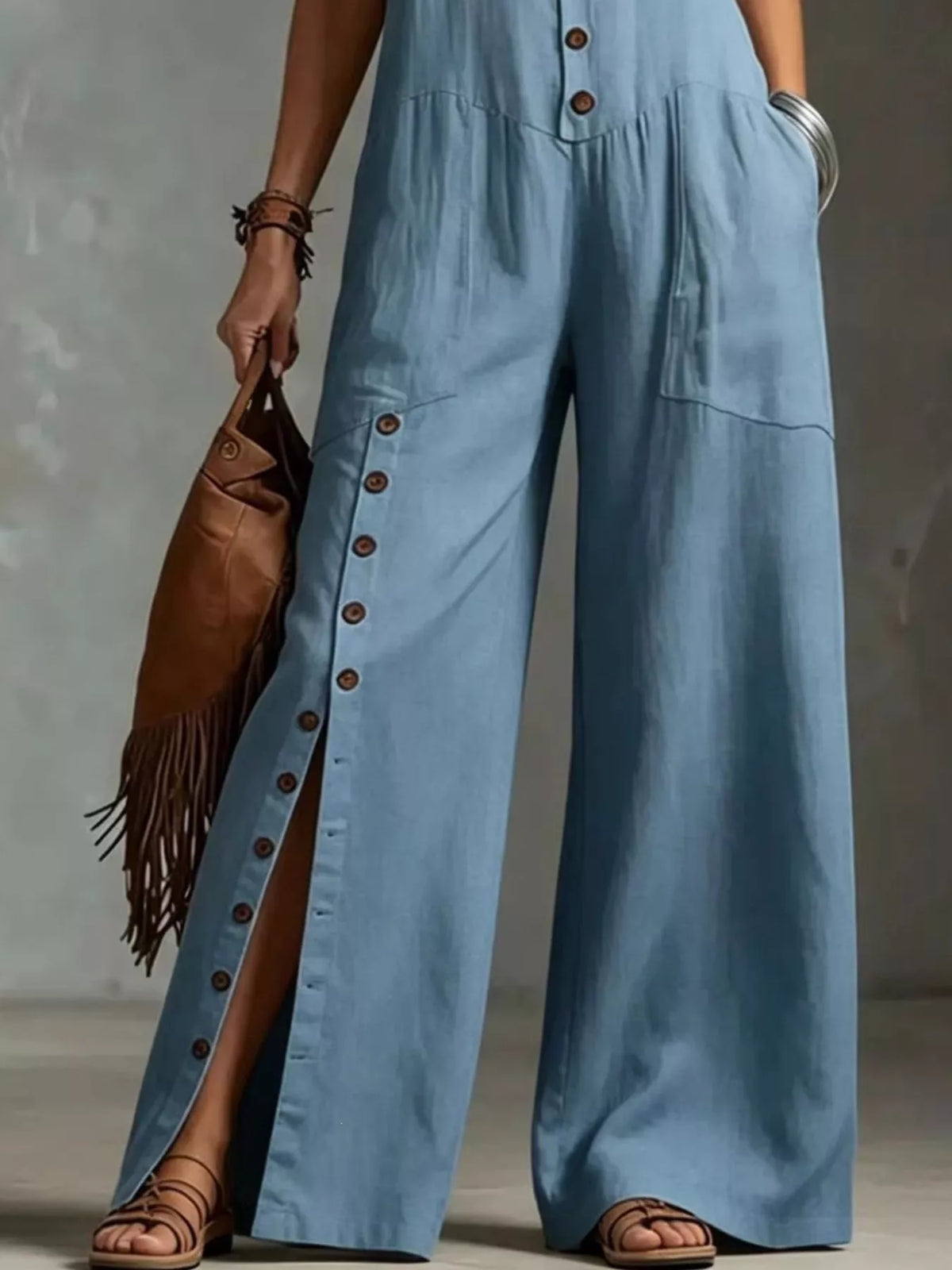 Full Size Sleeveless Button Front Wide Leg Jumpsuit Plus Size - Lilixa.store
