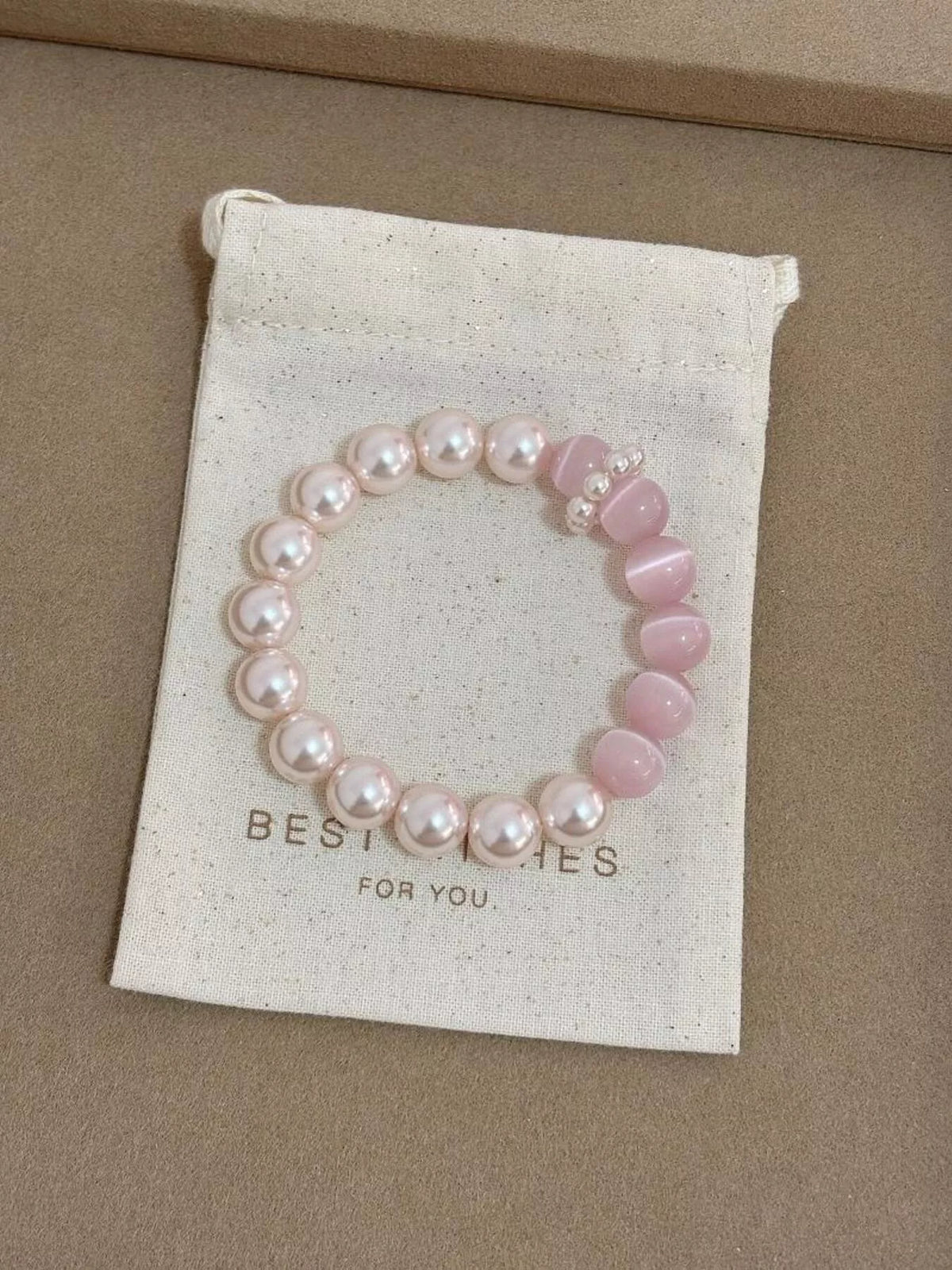 Pearl & Cat's Eye Stone Bracelet in Blush Pink