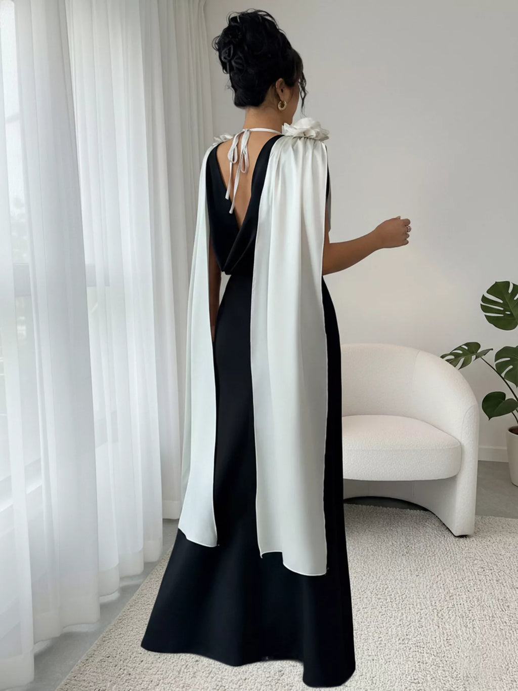 Floral Applique Two Tone Maxi Dress - Lilixa.store