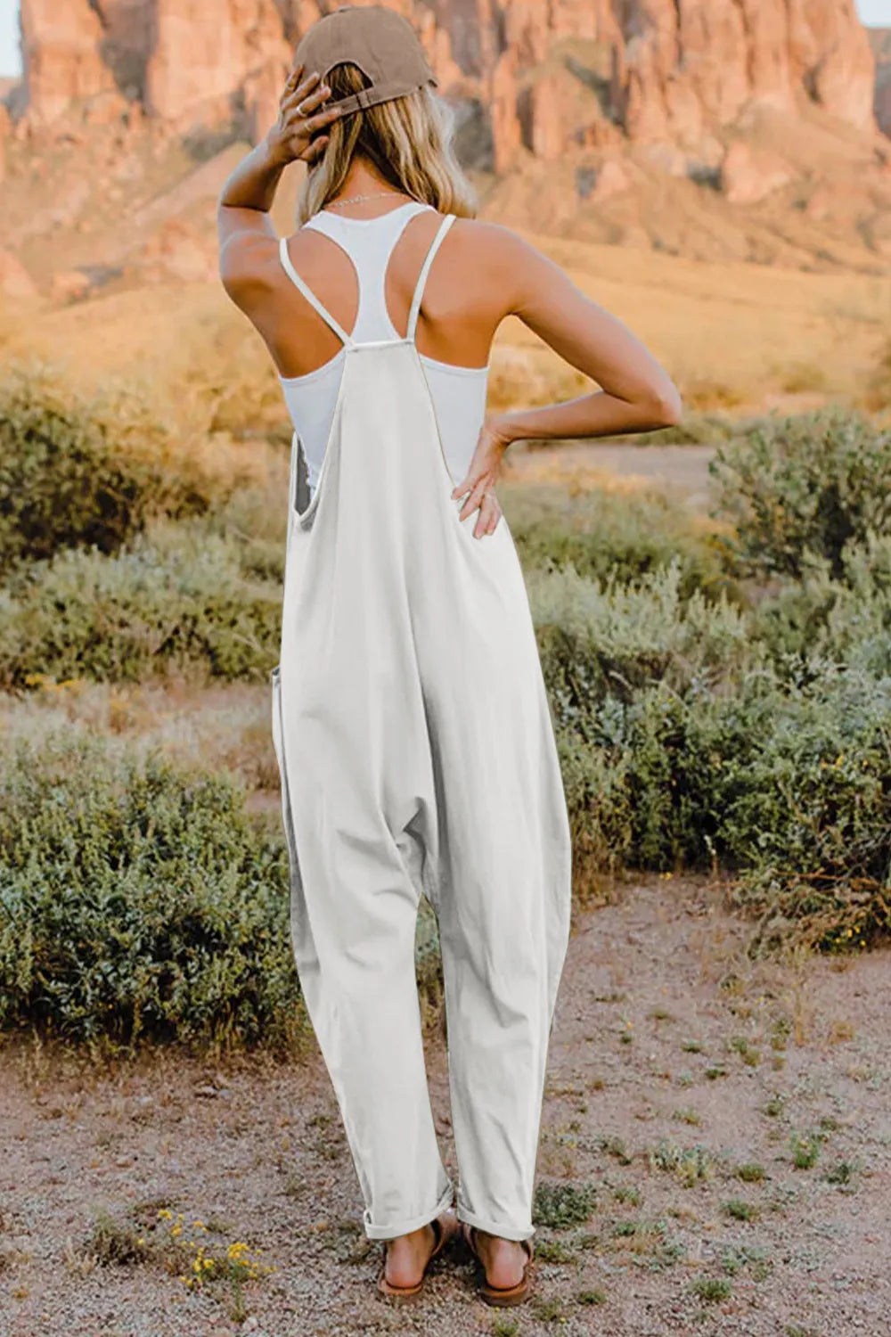 Double Take Full Size V-Neck Sleeveless Jumpsuit with Pockets - Lilixa.store