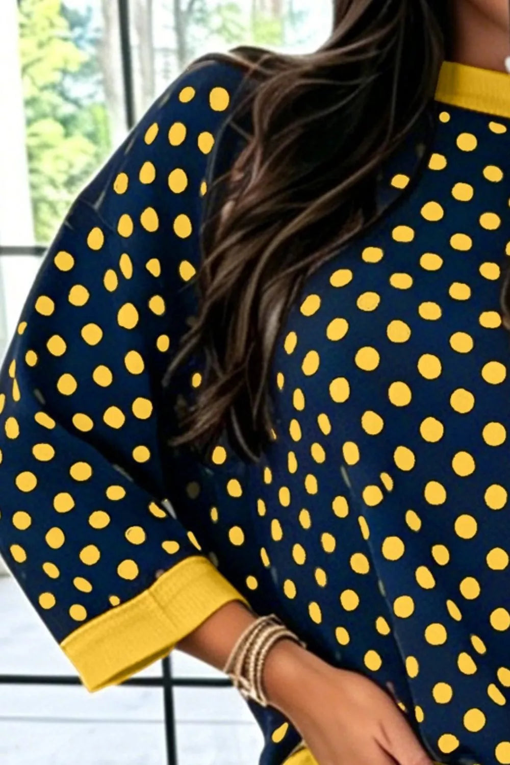 Polka Dot Sweatshirt with Contrast Trim