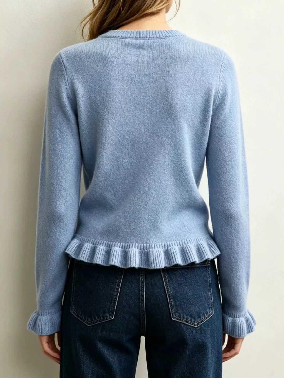 Ruffle-Trimmed Crew Neck Sweater