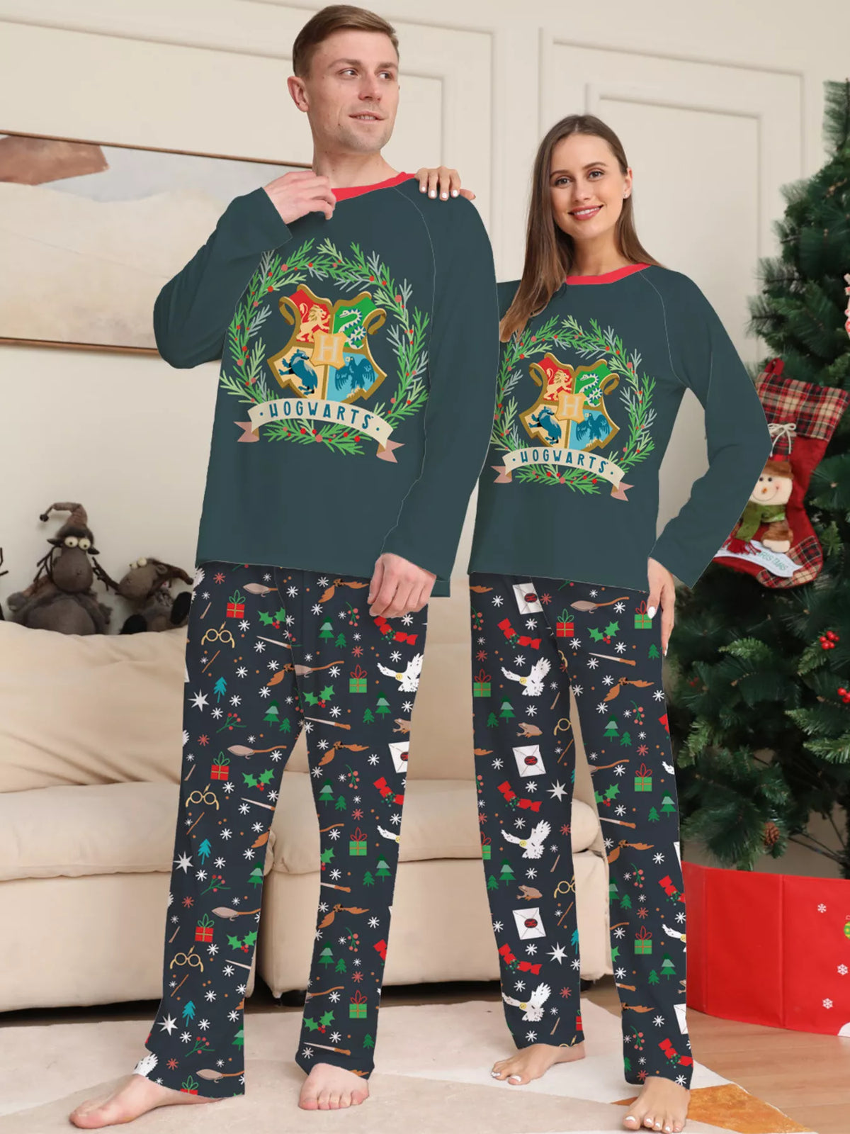 Full Size Family Matching Hogwarts Graphic Pajama Set Plus Size