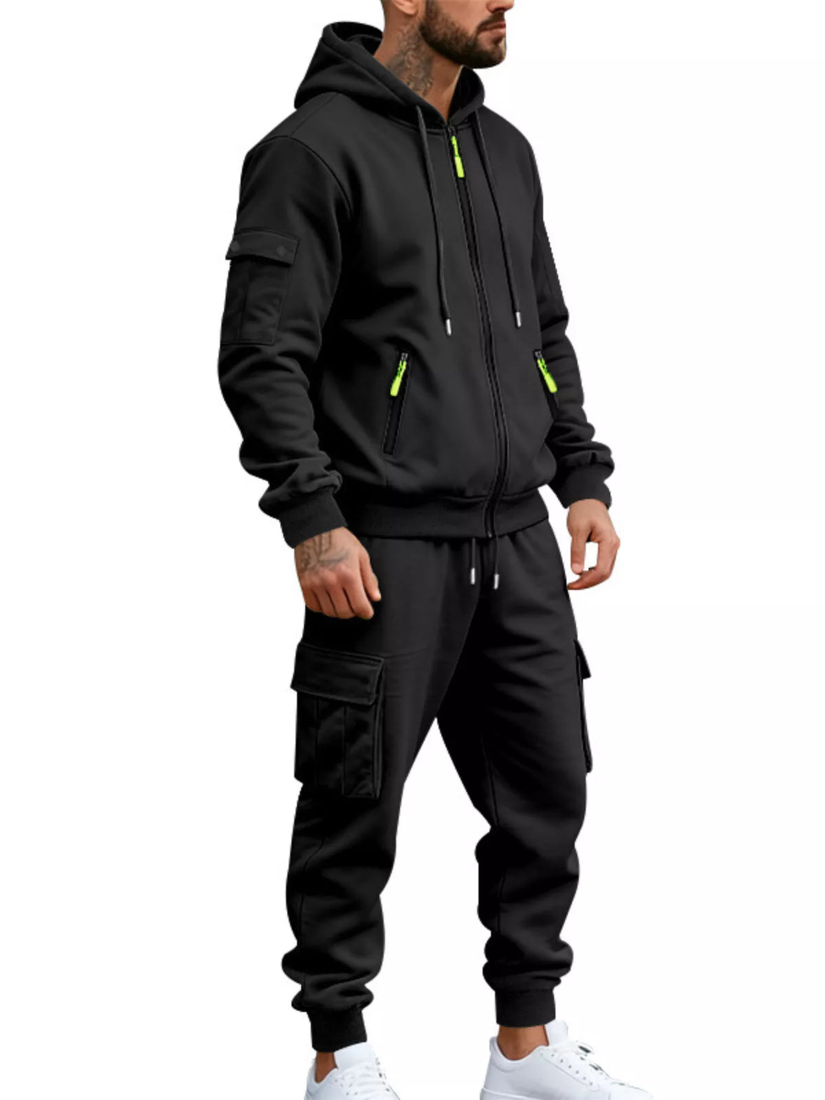 Men's Plus Size Casual Zip-Up Hoodie and Cargo Pants Set - Lilixa.store