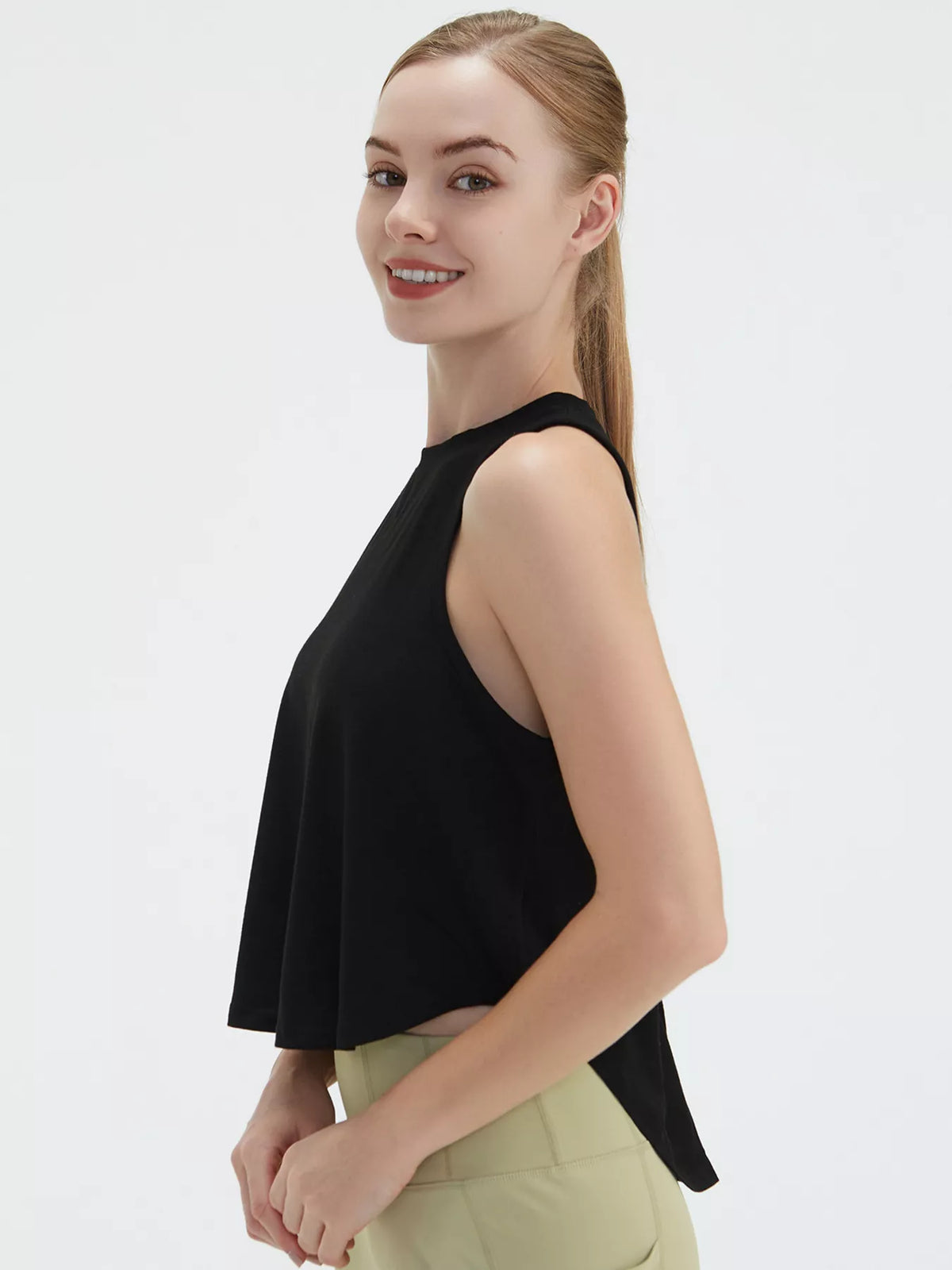Cutout Back Round Neck Active Tank - Lilixa.store