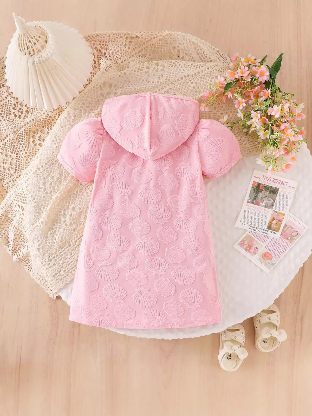 Children's Hooded Puff Sleeve Shell Textured Jacket - Lilixa.store