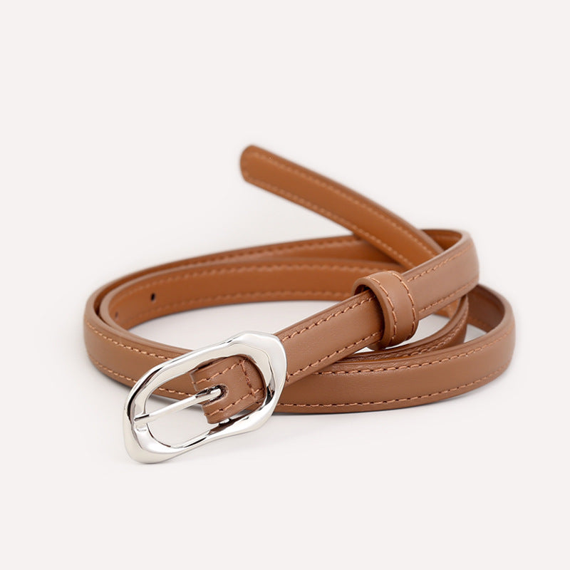 Silver Buckle Skinny Belt - Lilixa.store