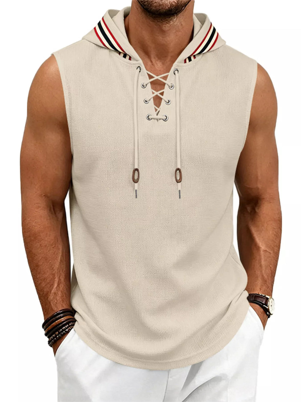 Men's Full Size Lace Up Hooded Vest Plus Size - Lilixa.store