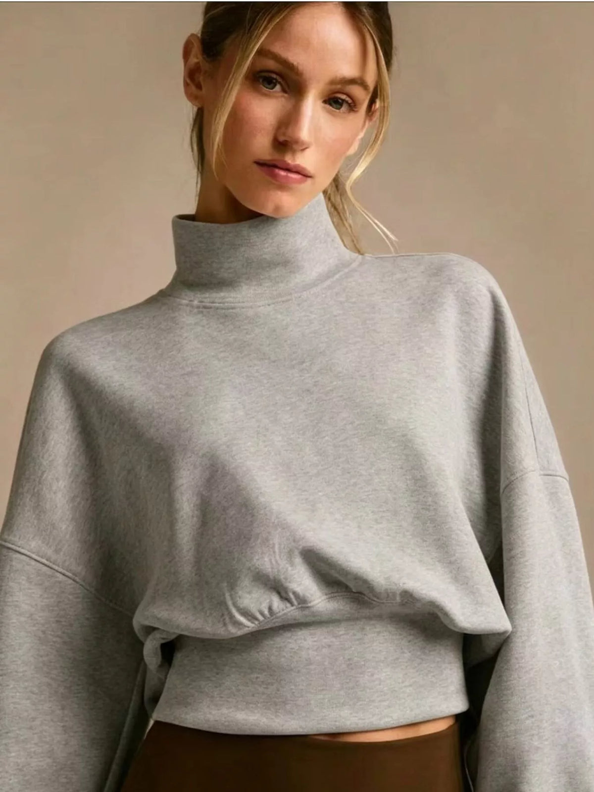 Turtleneck Dropped Shoulder Sweatshirt - Lilixa.store
