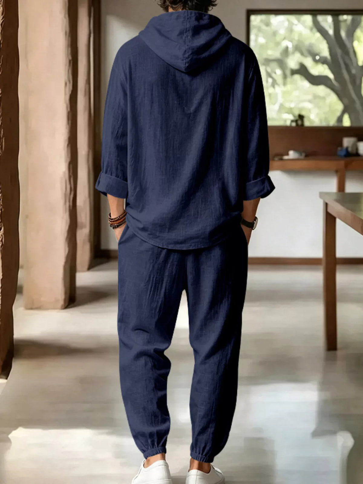 Men's Full Size Casual Button Detail Hooded Top and Pants Set Plus Size - Lilixa.store