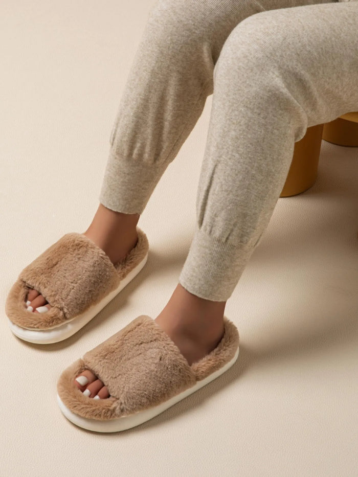 Fluffy Open Toe Comfort Slippers - Lilixa.store