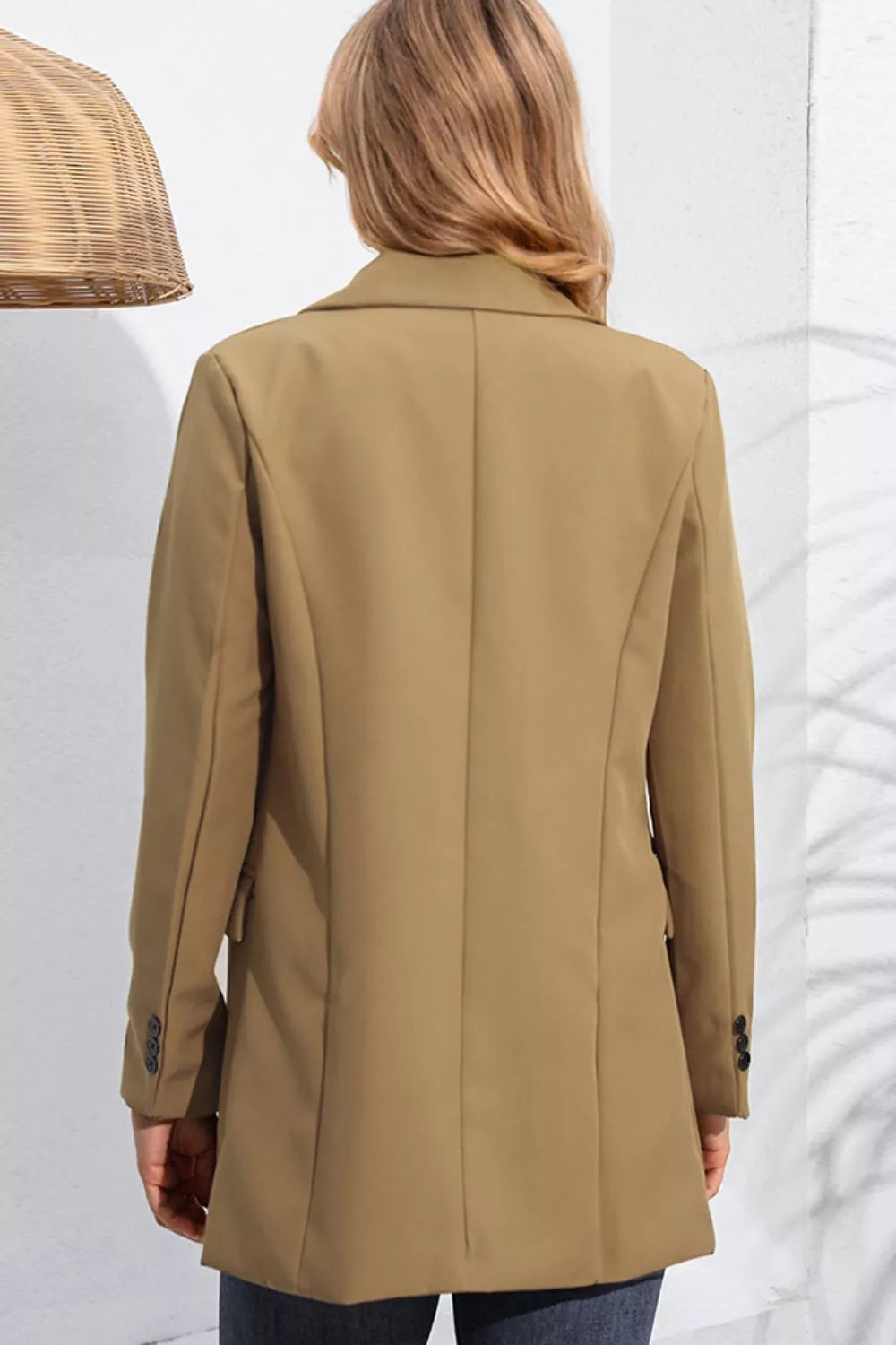 Lapel Neck Long Sleeve Blazer with Pockets - Lilixa.store