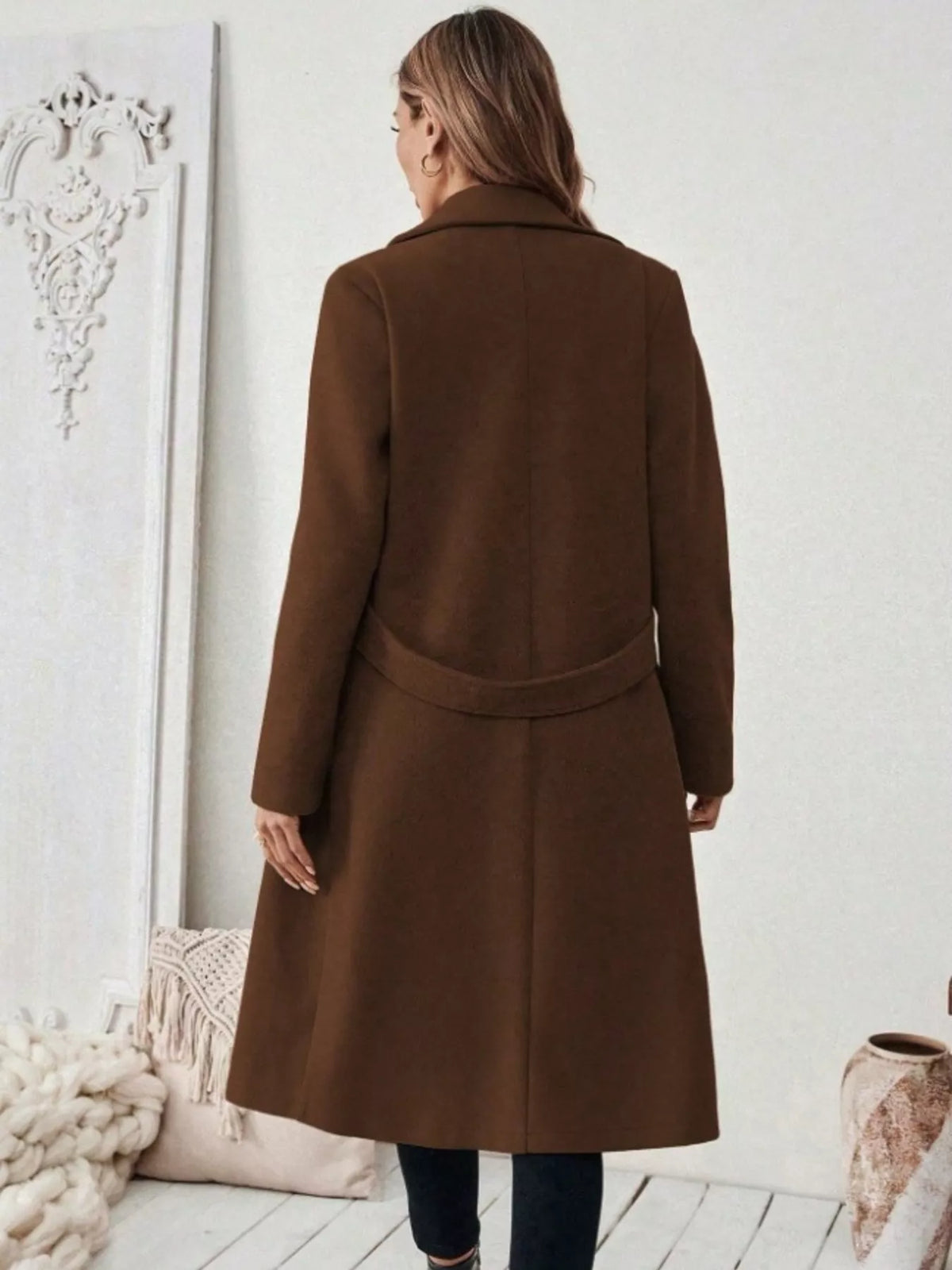Full Size Elegant Lapel Collar Belted Coat with Pockets Plus Size, view 8