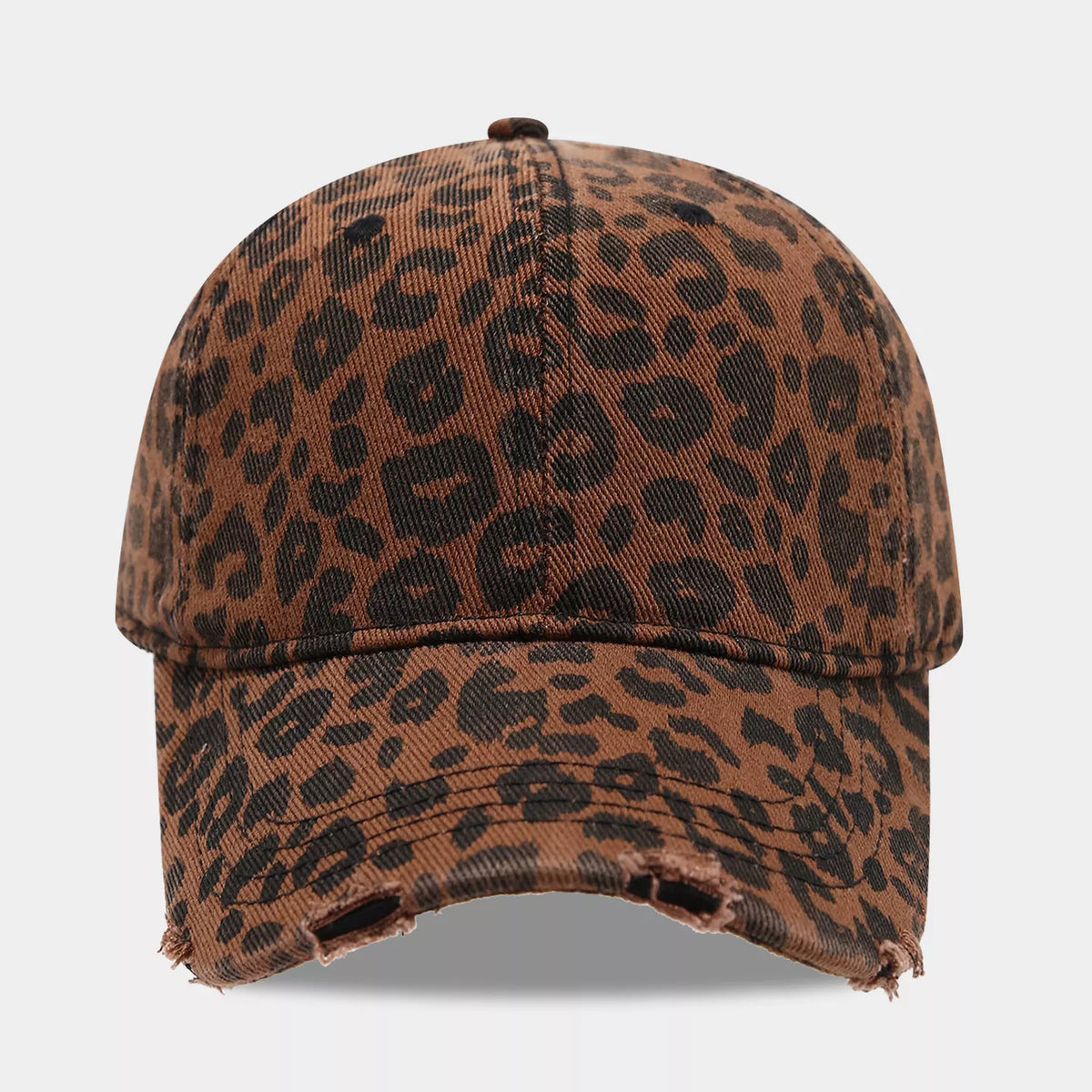 Distressed Leopard Print Cotton Baseball Cap - Lilixa.store