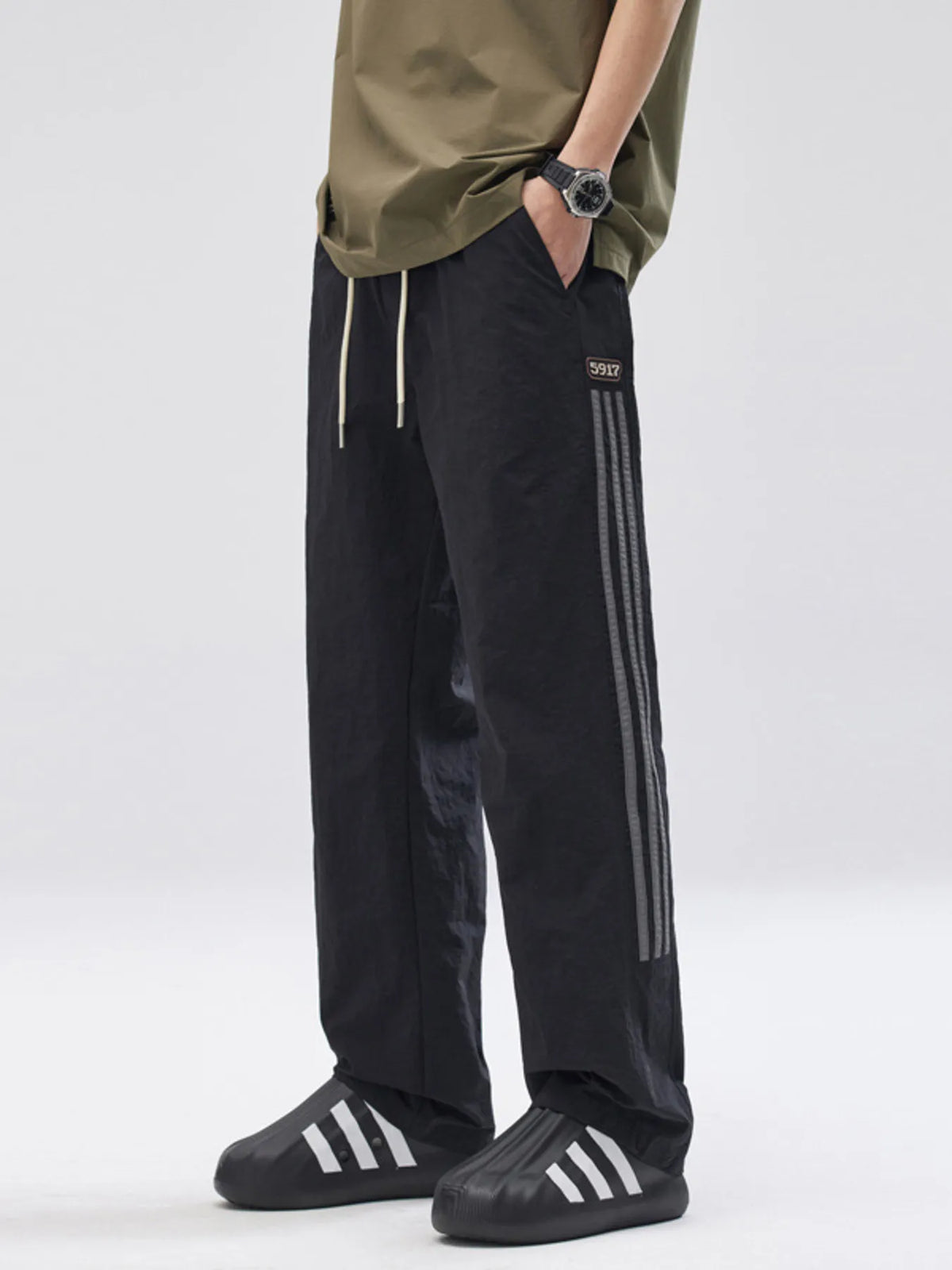 Men's Full Size Casual Loose Fit Drawstring Pants Plus Size in Black